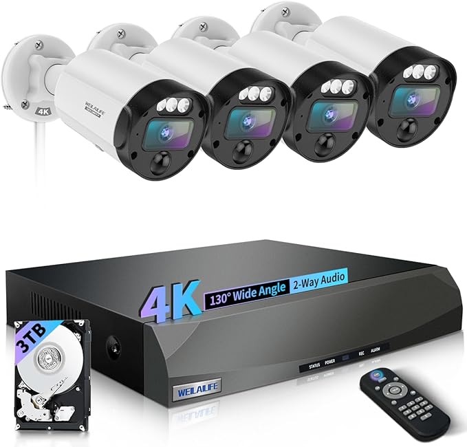 【130° Ultra Wide-Angle & 90 Days Storage】 Outdoor Wired Security Camera System by WEILAILIFE
