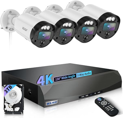 【130° Ultra Wide-Angle & 90 Days Storage】 Outdoor Wired Security Camera System by WEILAILIFE