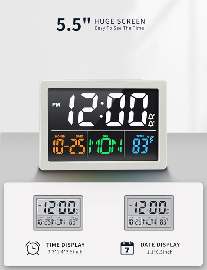 Digital Alarm Clock, with 5.5" Large LED Time Display, Adjustable Alarm Volume - Image 2