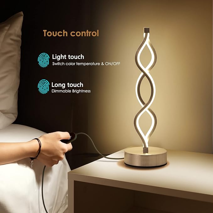 NUÜR Silver Lamps for Bedrooms Set of 2, Small Table Lamp, 3 Colour Temperature - Image 2