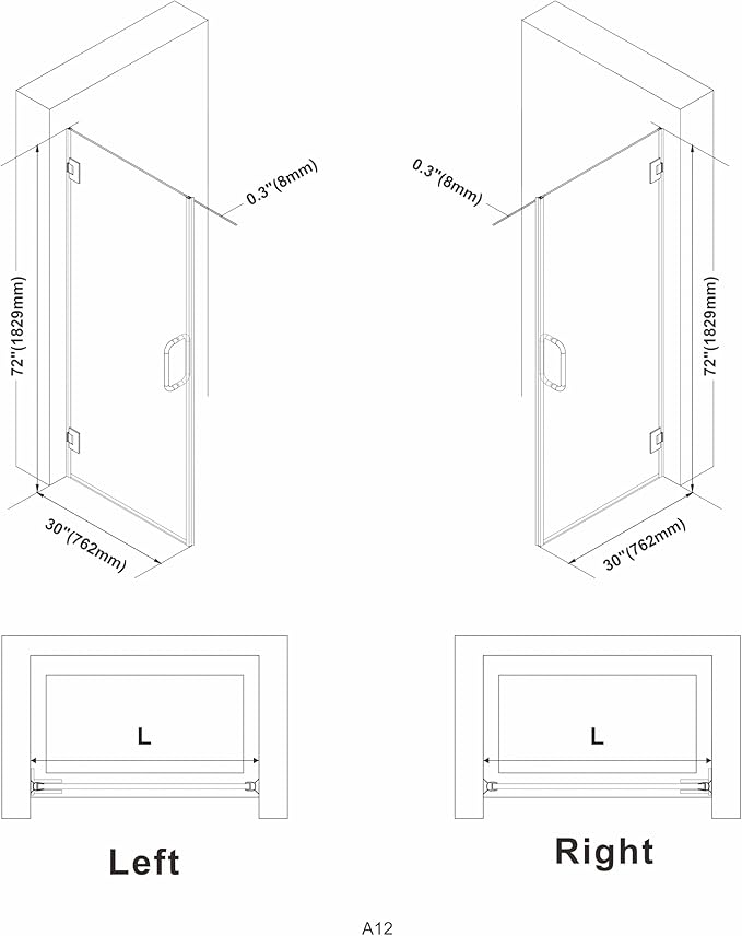 Bathroom Frameless Shower Door 30" W*72" H, 5/16" Clear Tempered Glass Hinged - Image 2