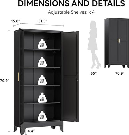 COFaR 71" Modern Pantry Cabinet in Black, 5-Tier Storage Cabinet - Image 2