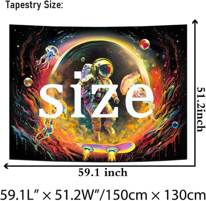 Heopapin Blacklight Astronaut Space Tapestry UV Reactive Planet Jellyfish Wall Tapestry Skateboard Astronaut Space Journey Art Tapestries Wall Hanging for Room L59×W51
