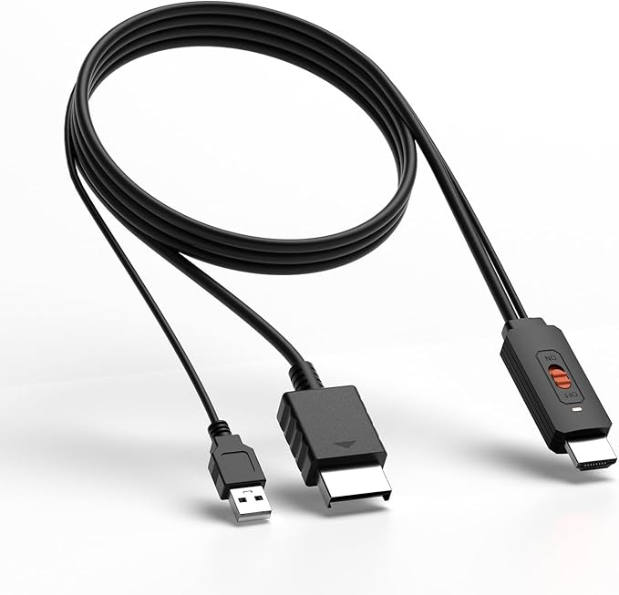Azduou PS2 to HDMI Adapter HD-Link Cable Support ON/Off Switch, Converter PS3 by Azduou