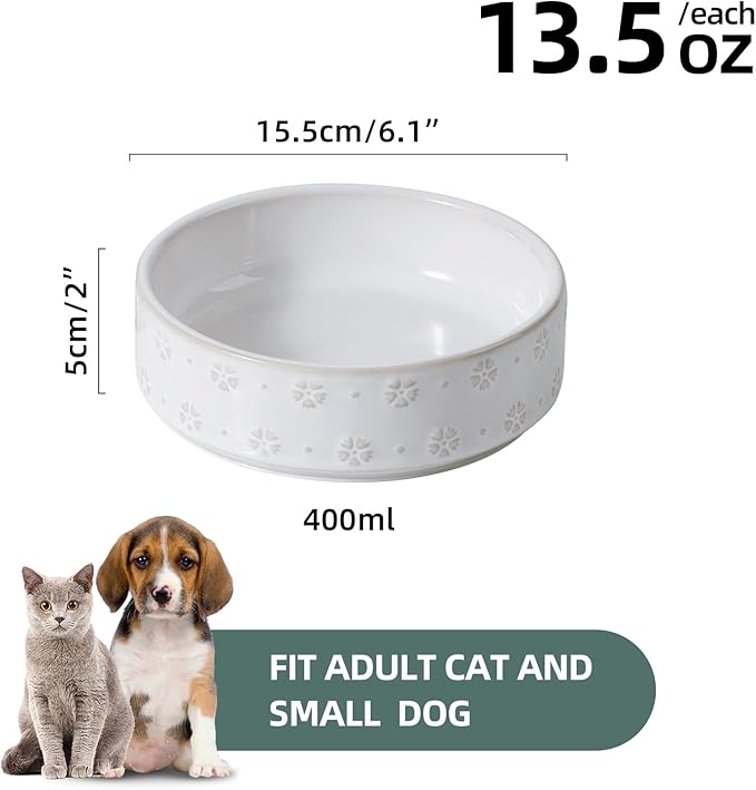6.1inch Ceramic Set of 2 Dog and Cat Bowls, Food and Water Bowls - Image 2