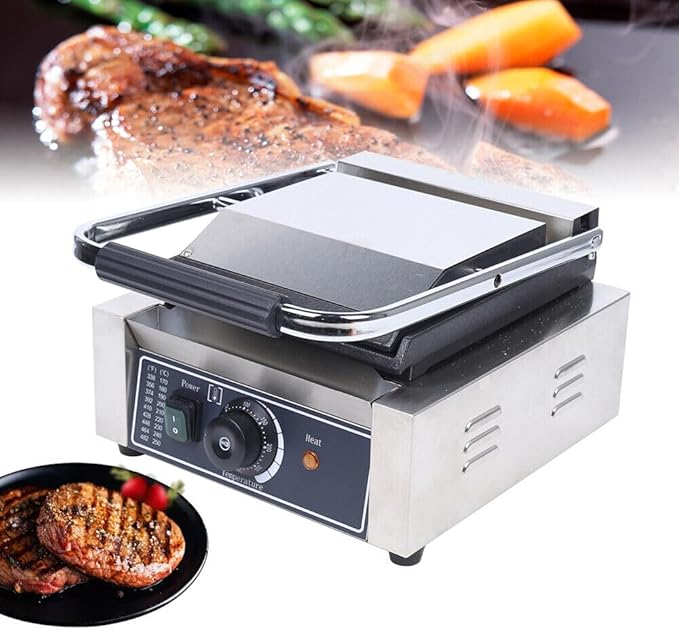 Commercial Sandwich Panini Press Grill, 1800W Single Flat Plates Electric - Image 5