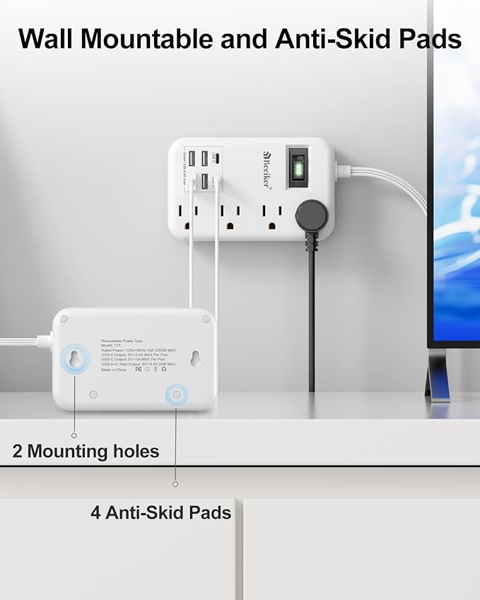 6 USB Travel Power Strip- Flat Plug Extension Cord 3 Feet - Image 9