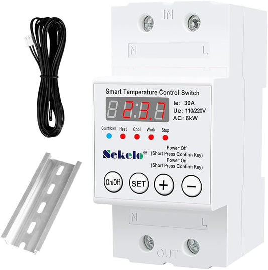 High-Power Temperature Control Switch, Rail-Mounted Digital Thermostat by Sekelo