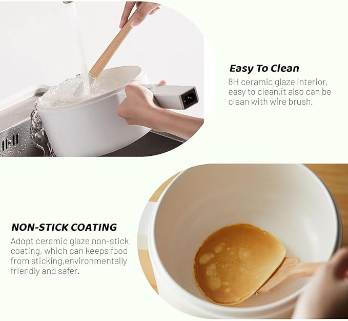 Electric Hot Pot, 1.5L Ceramic Glaze Non-stick Mini Pan, Portable Electric Pot - Image 7