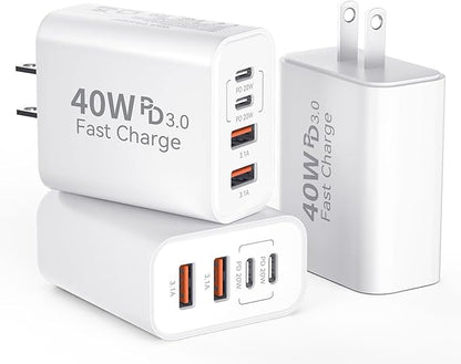 USB C Wall Fast Charger Block, 40W 4-Port Type C Chargers Fast Charging Blocks by Duloch