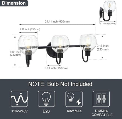 WINSHEN Modern 3-Lights Black Vanity Light Fixtures Farmhouse Metal Bathroom - Image 4
