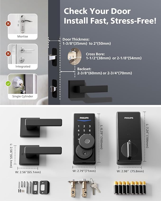 Philips Wi-Fi Smart Lock with Handles, WiFi Keyless Entry Front Door Lock Set - Image 8