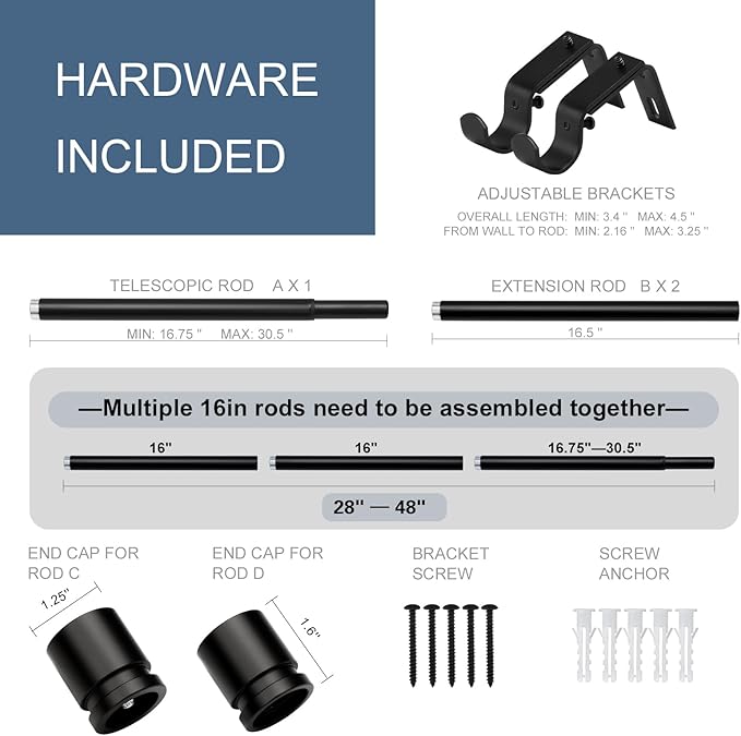 Latest Curtain Rods for Windows 28 to 48 Inches Length Adjustable 1 Inch - Image 2