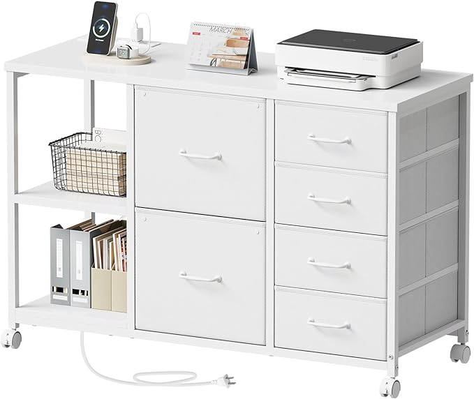 6 Drawer File Cabinet with Charging Station Rolling Printer Stand with Open by Maihail