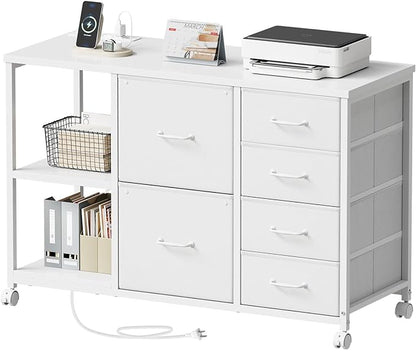 6 Drawer File Cabinet with Charging Station Rolling Printer Stand with Open by Maihail