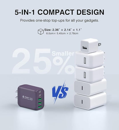 60W 2-Pack USB C Wall Charger Block, 5-Port C Charger Fast Charging Block PD - Image 4