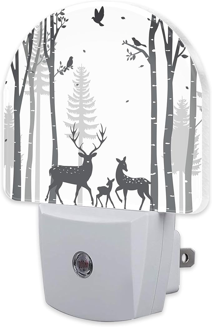sndheke Deer in The Forest Night Light, Birch Tree by sndheke