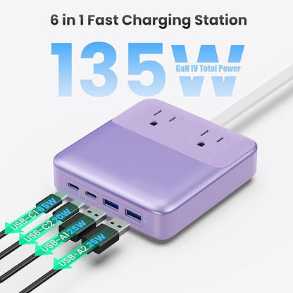 USB C Charger Block, 135W GaN IV Fast Charging Station Hub, 6-in-1 USB C Power - Image 7