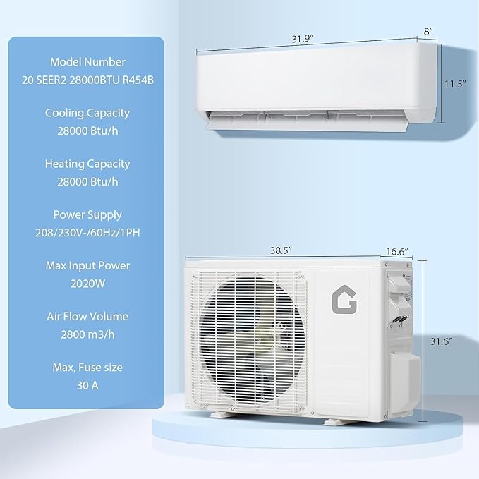 28K 3 Zone Mini Split Air Conditioner and Heater, 20 SEER2 208-230V 9000 + 9000 - Image 2
