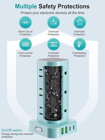 Power Strip Tower with Multiple Outlets, Flat Plug Surge Protector Tower - Image 7