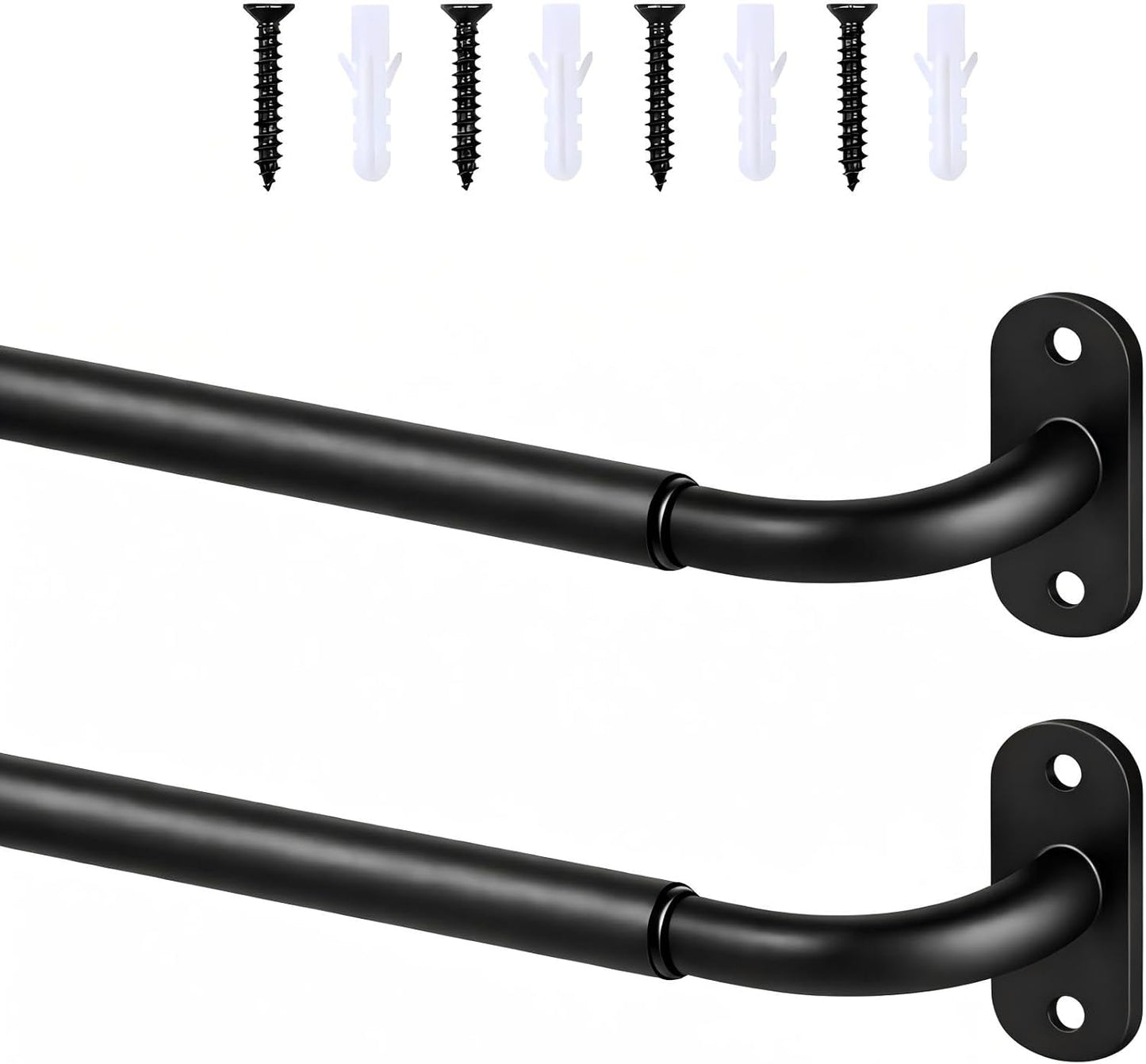 2 Pack French Door Curtain Rod, Sash Curtain Rod Adjustable 18-32in, Black | 3/8in Wrap Around Metal Cafe Curtain Rod Mount With Screws, Supports Up To 20 lb for French Doors, Windows and Sidelights