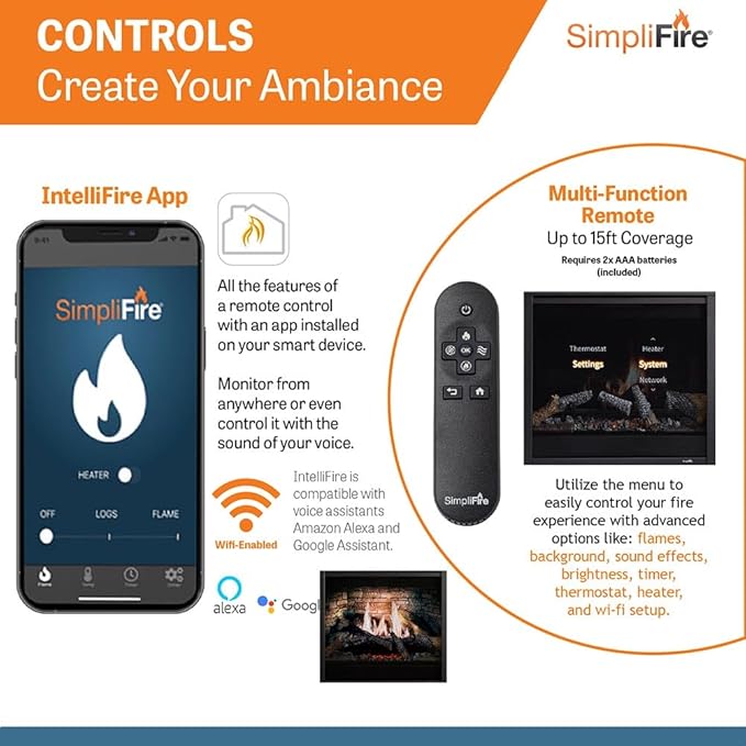 SimpliFire Inception 36-Inch Electric Fireplace in 2 Installation Options - Image 9