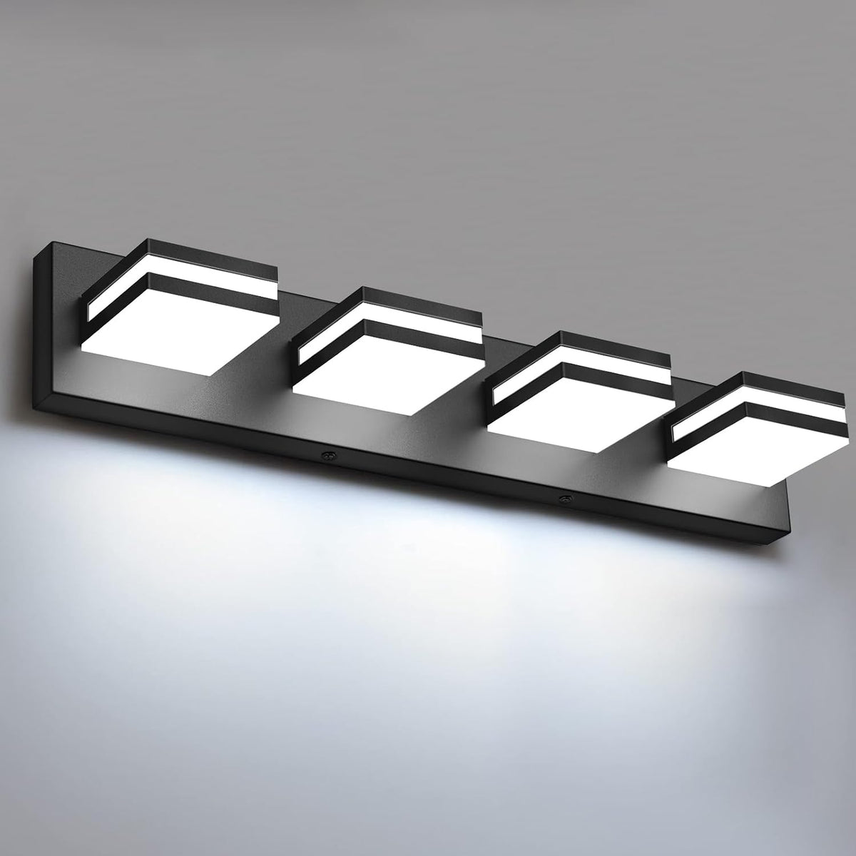izorro led modern bathroom lights fixtures(4-light,dimmable,360°rotate),matte black acrylic, main product view