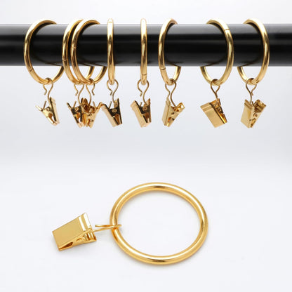 40 Pack Gold Curtain Rings with Clips,1.26 inch Interior Diameter | Shower Curtain Hooks,Gold Curtain Rings with Clips,Drapery Clips with Rings,Drapery Hooks