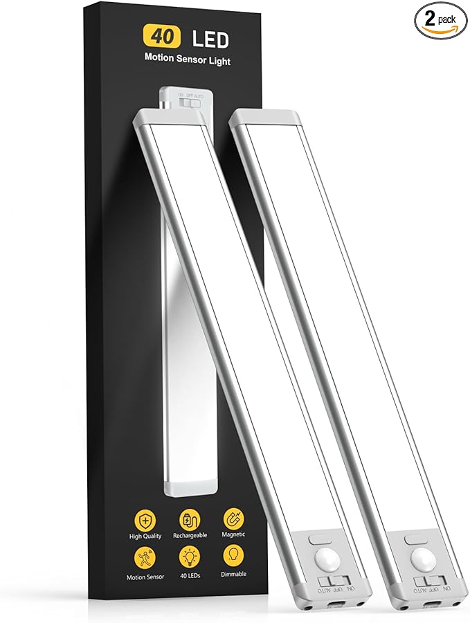 MCGOR 10inch Under Cabinet Lighting, 2 Pack Rechargeable Motion Sensor Light by MCGOR