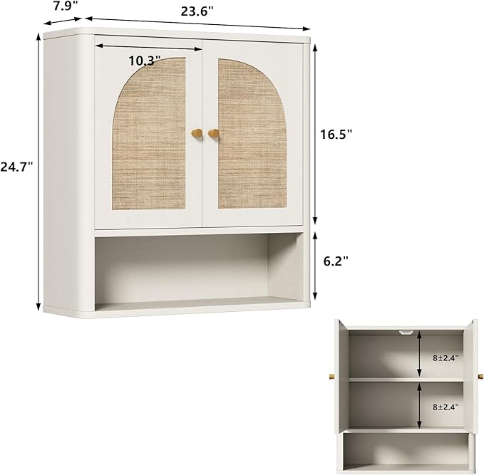 RUSTOWN Rattan Bathroom Wall Cabinet, Over The Toilet Storage Cabinets - Image 2