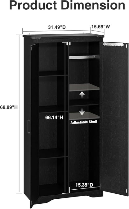 Tall Storage Cabinet with Adjustable Shelves, Farmhouse Pantry Organize with 2 - Image 2