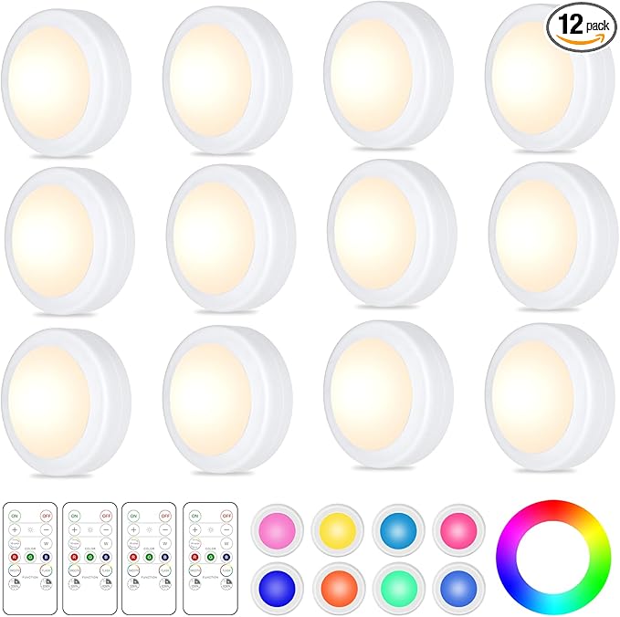 Yiliaw 12 Pack LED Puck Lights Remote Control 16 Color Changeable Under Cabinet by Yiliaw