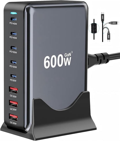 600W Fast USB C GaN Ⅲ Pro Charger Block, 8 Port Charging Station, Dual 140W by LMSEP