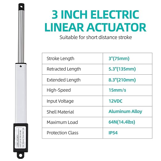 NORJIN 12V Mini Electric Linear Actuator 3" Stroke, Speed 15mm/s, Linear Motion - Image 2