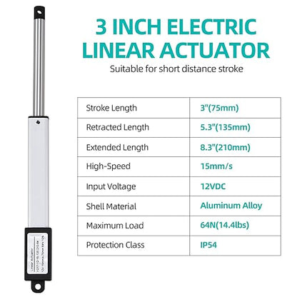 NORJIN 12V Mini Electric Linear Actuator 3" Stroke, Speed 15mm/s, Linear Motion - Image 2