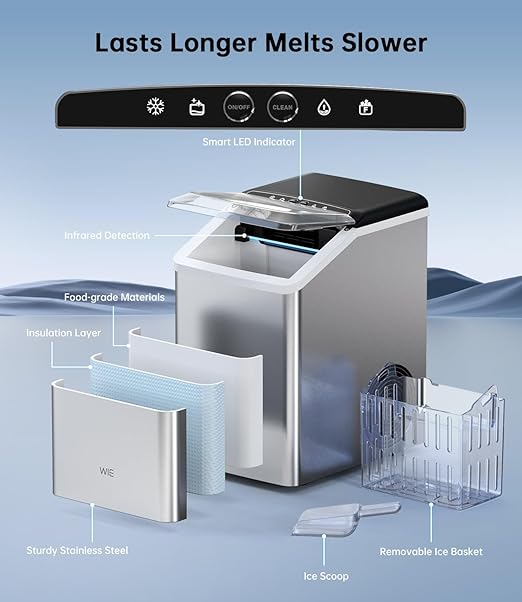 WIE Nugget Ice Maker Countertop 40LBS/24H, Chewable Pellet Ice Makers 8 Mins - Image 8