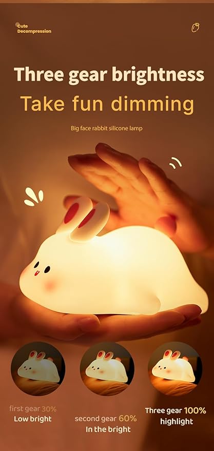 ATSUI Rabbit Night Light, LED Squishy Novelty Animal Night Lamp, Food Grade - Image 3
