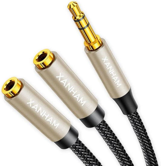 XANHAM 3.5mm Audio Stereo Y Splitter TRS Aux 1/8 Inch Mini Jack Extension 1 in by XANHAM