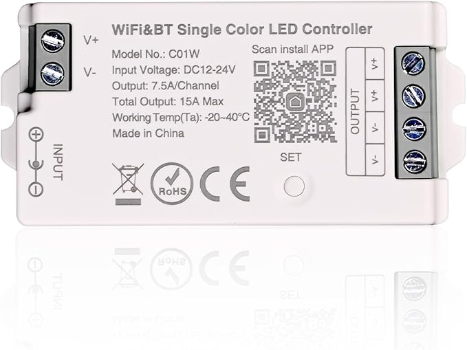 TUNICHX C01W Monochrome LED Strip Controller 2.4 GHz WiFi Group Controller by TUNICHX