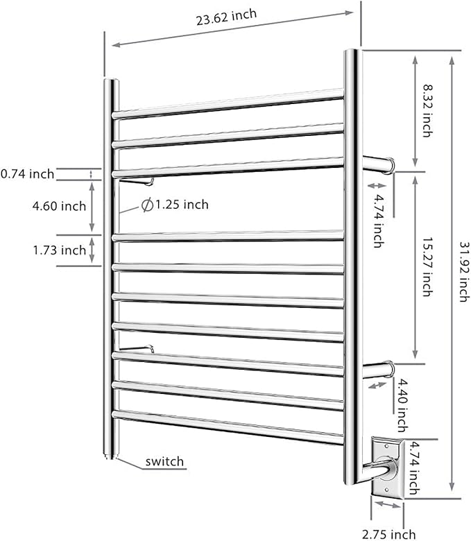 HEATGENE Towel Warmer Wall-Mounted Hardwired Heated Towel Rack Hot Towel Bar - Image 5