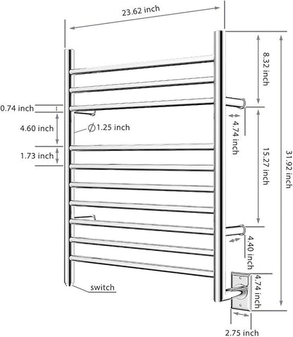 HEATGENE Towel Warmer Wall-Mounted Hardwired Heated Towel Rack Hot Towel Bar - Image 5