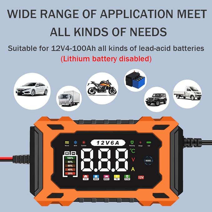 6-Amp 12V Smart Car Battery Charger, Battery Maintainer Trickle Charger - Image 4