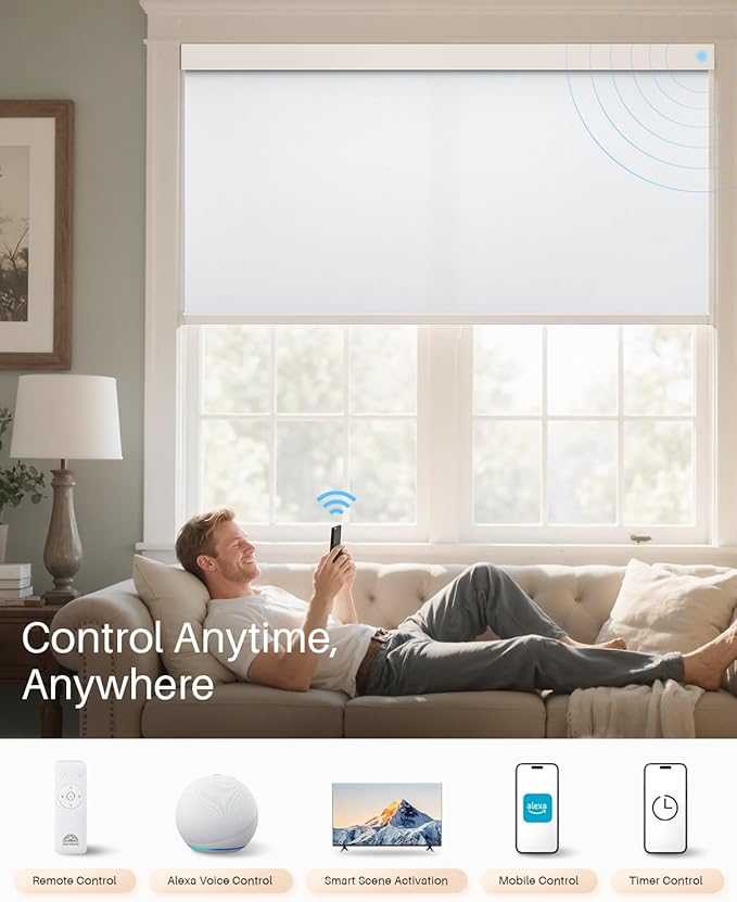 Smart Roller Shades for Windows, Alexa Blackout Motorized Blinds - Image 4