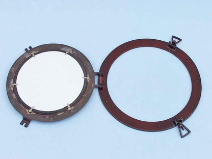 Hampton Nautical Deluxe Class Antique Copper Porthole Mirror, 17"
