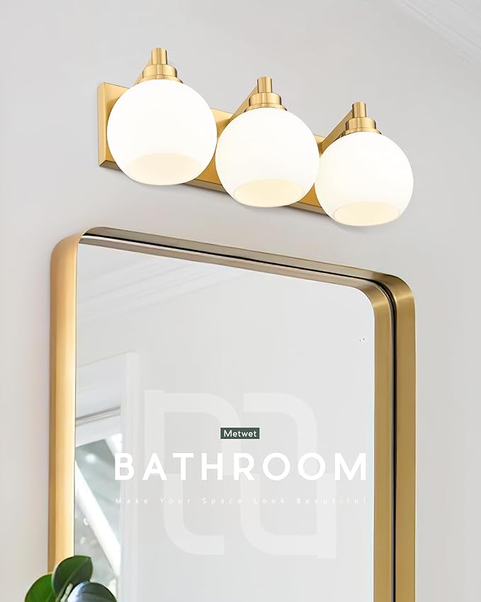 METWET Bathroom Light Fixtures, 3-Light Brushed Gold Vanity Light, Modern Wall - Image 8