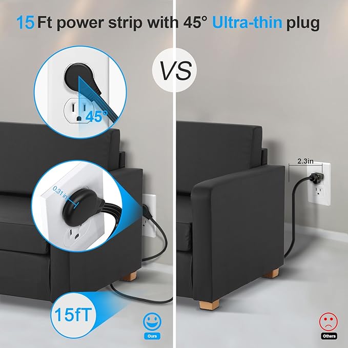 Surge Protector Power Strip 15 ft Cord, Long Power Strip - Image 6