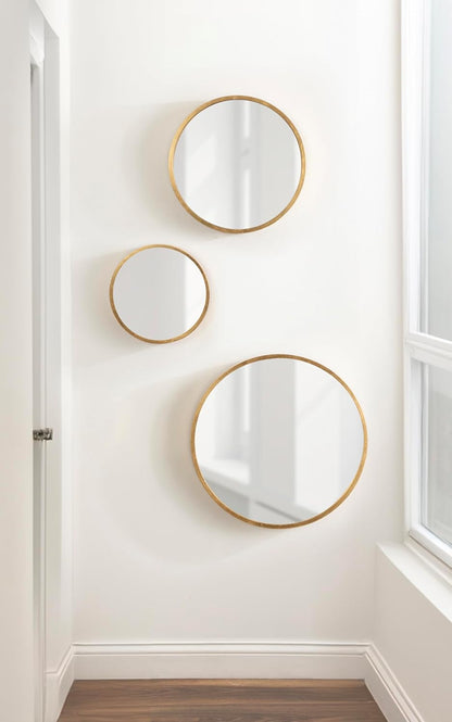 Kate and Laurel Travis Modern Round Wall Mirror Set; Set of 3; Varying Sizes; Gold; Decorative Three-Piece Circle Mirror Set for Use as Bathroom Mirror Decor or Gallery Wall Mirrors