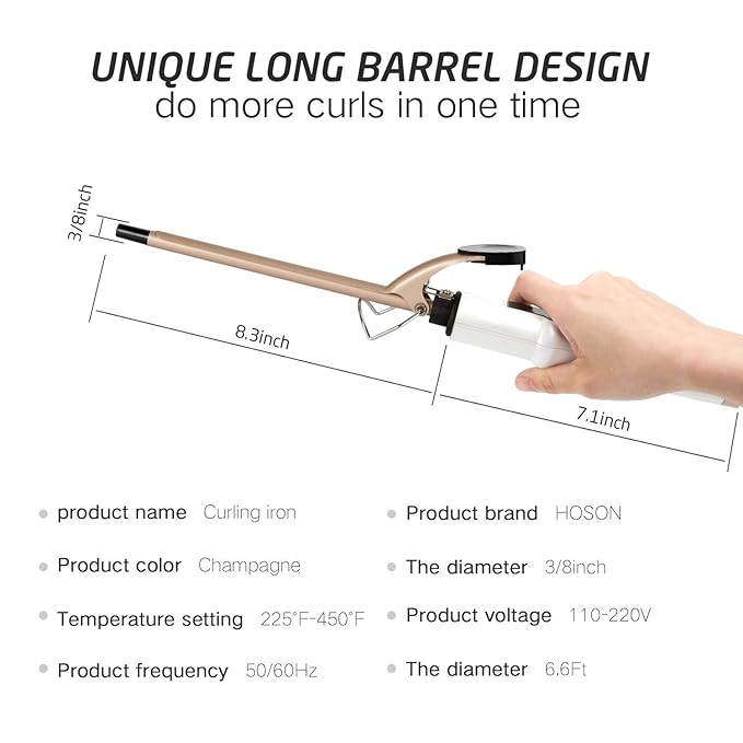 9mm Curling Iron Professional, 3/8 Inch Ceramic Tourmaline Curl Wand Barrel - Image 6
