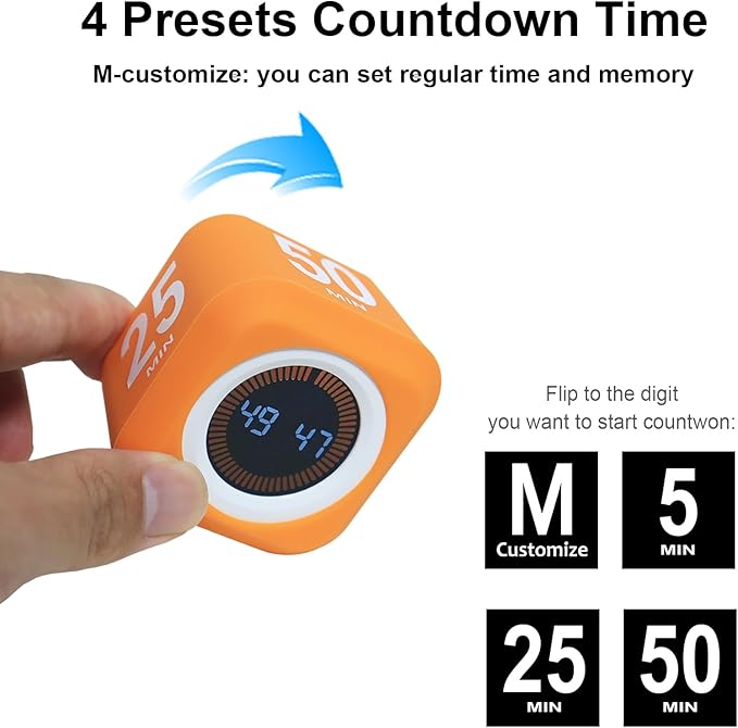 FCXJTU Rotating Cube Pomodoro Visual Timer 5, 10 50 Minutes Preset, - Image 2