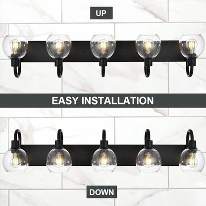 WINSHEN Bathroom Light Fixtures 5-Lights Matte Black Farmhouse Vanity Lighting - Image 5